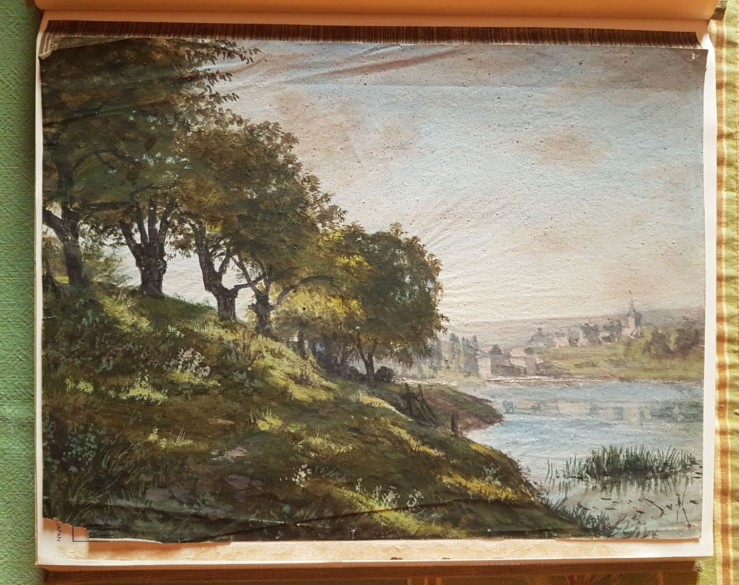 Bord d'une rivière avec village à l'arrière-plan, Antonin Fanart, 2e moitié 19e siècle