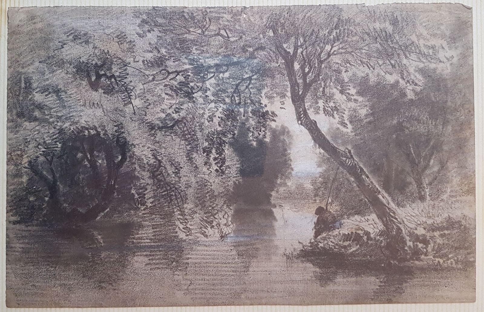 Pêcheur au bord d'un cours d'eau, Antonin Fanart, 2e moitié 19e siècle