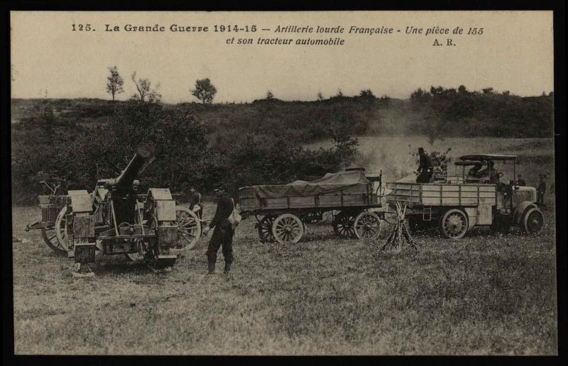 125 - La Grande Guerre 1914-15 - Artillerie lourde Française - Une pièce de 155 et son tracteur automobile_0