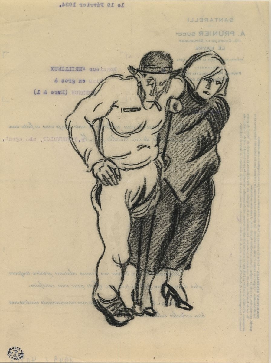 Un homme unijambiste et une femme (titre factice), Marcel Prunier, 1923