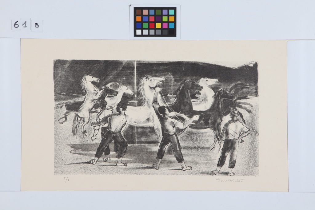 Hommes et chevaux (titre inscrit), Pierre Bichet, 1954