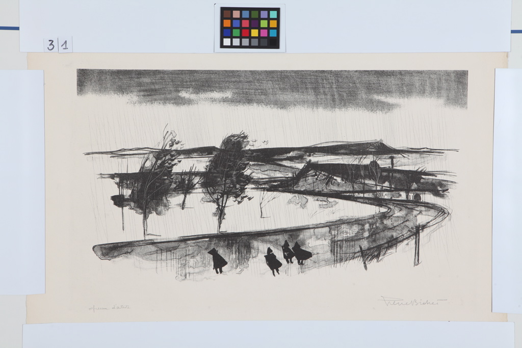 Pluie (titre inscrit au dos), Pierre Bichet, 1954 achevée en