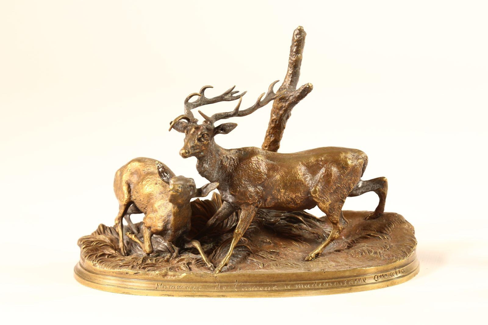Biche et cerf, Pierre Jules Mêne, 19e siècle