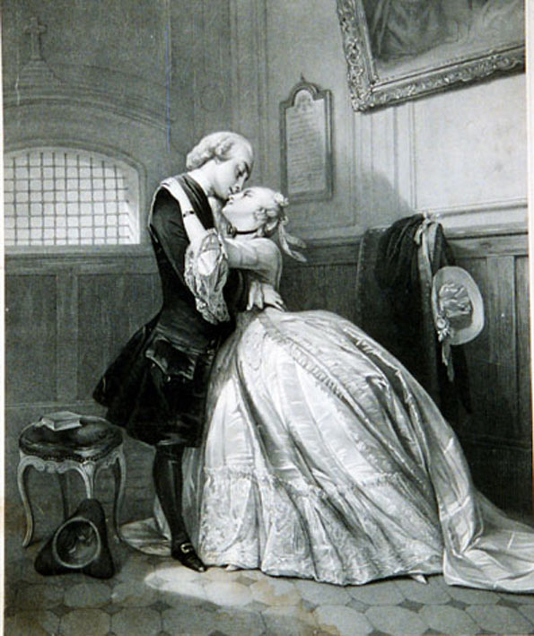 Scène de Manon Lescaut : Manon Lescaut et le Chevalier des Grieux au palais de St Sulpice, Pierre François Eugène Giraud, 1844