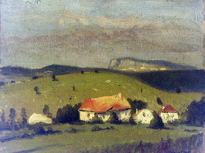 Paysage avec maisons, Emmanuel Templeux, 20e siècle