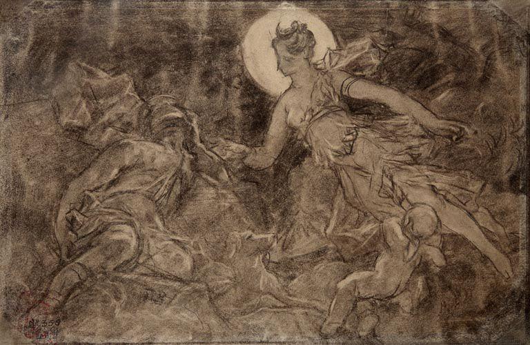 Diane et Endymion, Antoine Watteau, 1ère moitié 19e siècle