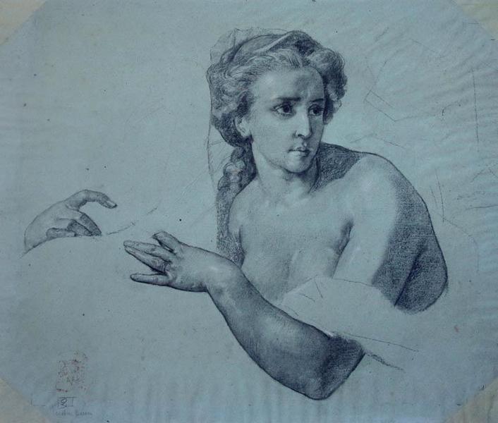 Buste de jeune femme et étude de mains, Faustin Besson, 2e moitié 19e siècle