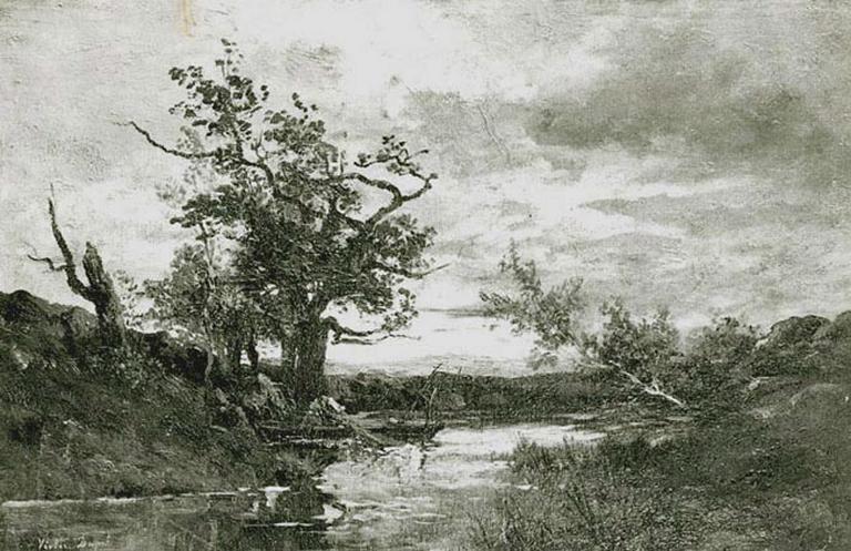 Paysage et pêcheur, Léon Victor Dupre, 2e quart 19e siècle, 2e moitié 19e siècle
