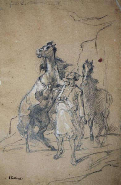 Arabe dressant un cheval, Gustave Achille Guillaumet, 2e moitié 19e siècle