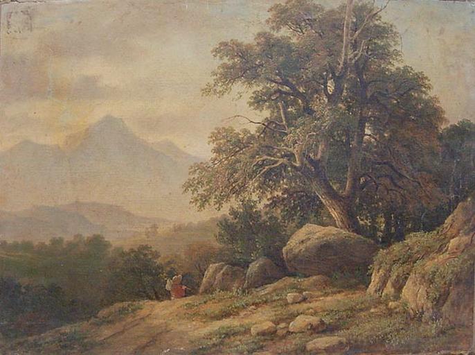 Paysage montagneux avec personnage, Louis Auguste Lapito, 2e quart 19e siècle, 3e quart 19e siècle