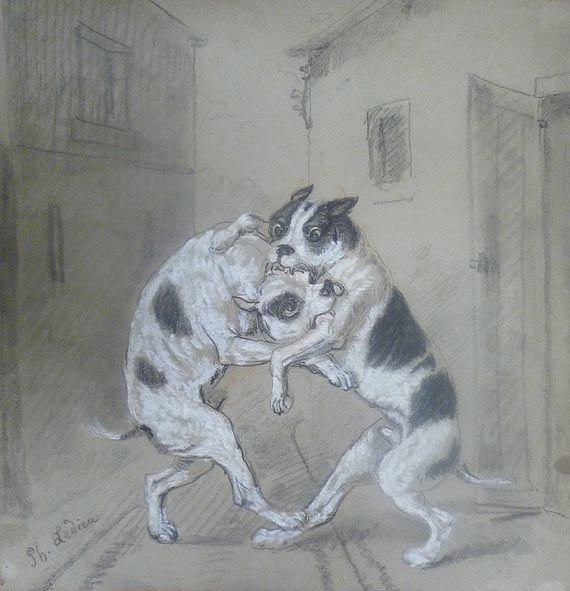 Combat de chiens, Philippe Ledieu, 19e siècle