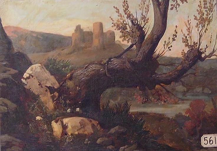 Tronc d'arbre et château en ruines, Philippe Ledieu, 2e quart 19e siècle, 3e quart 19e siècle