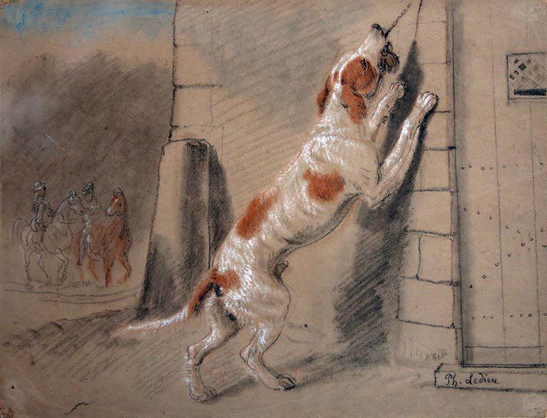 Chiens à l'attache, Philippe Ledieu, 19e siècle