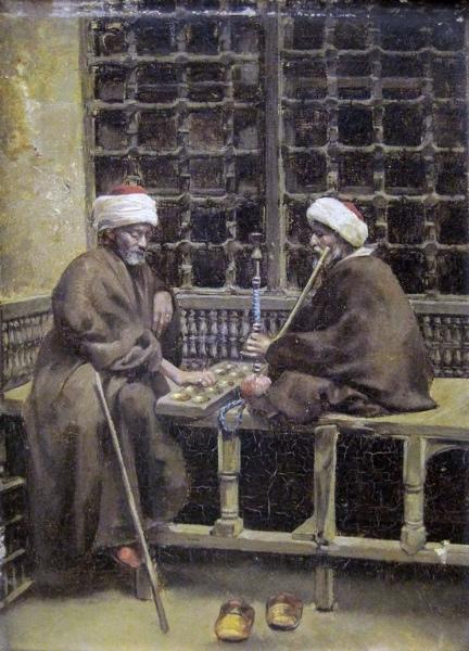 Les joueurs d'awalé. Scène orientaliste_0