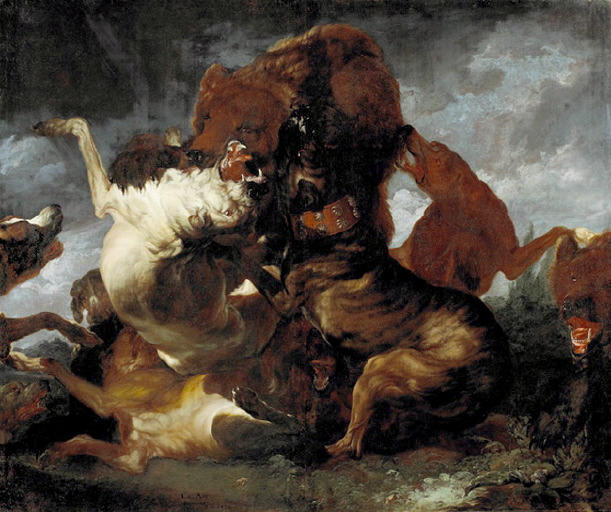 Combat d'ours et de chiens, Carl Ruthart, 1672