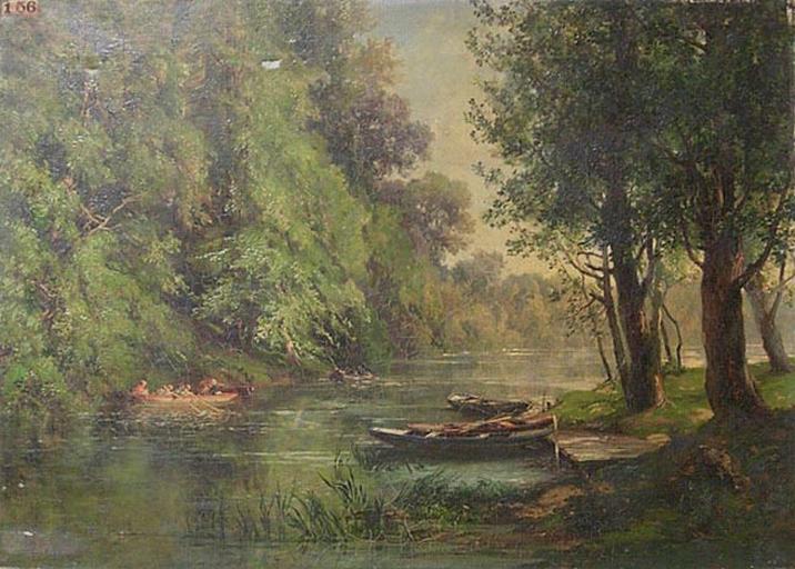 Paysage. Rivière le long d'un bois, Alexandre René Veron, 2e moitié 19e siècle