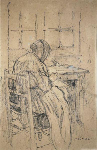 Brodeuse, Jules Adler, 1ère moitié 20e siècle