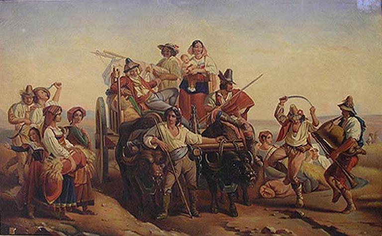L'arrivée des moissonneurs dans les marais Pontins, Michel Philibert Genod, 2e quart 19e siècle, 3e quart 19e siècle