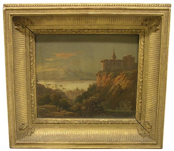 Paysage marin avec figures (mer, bateau et village)_0