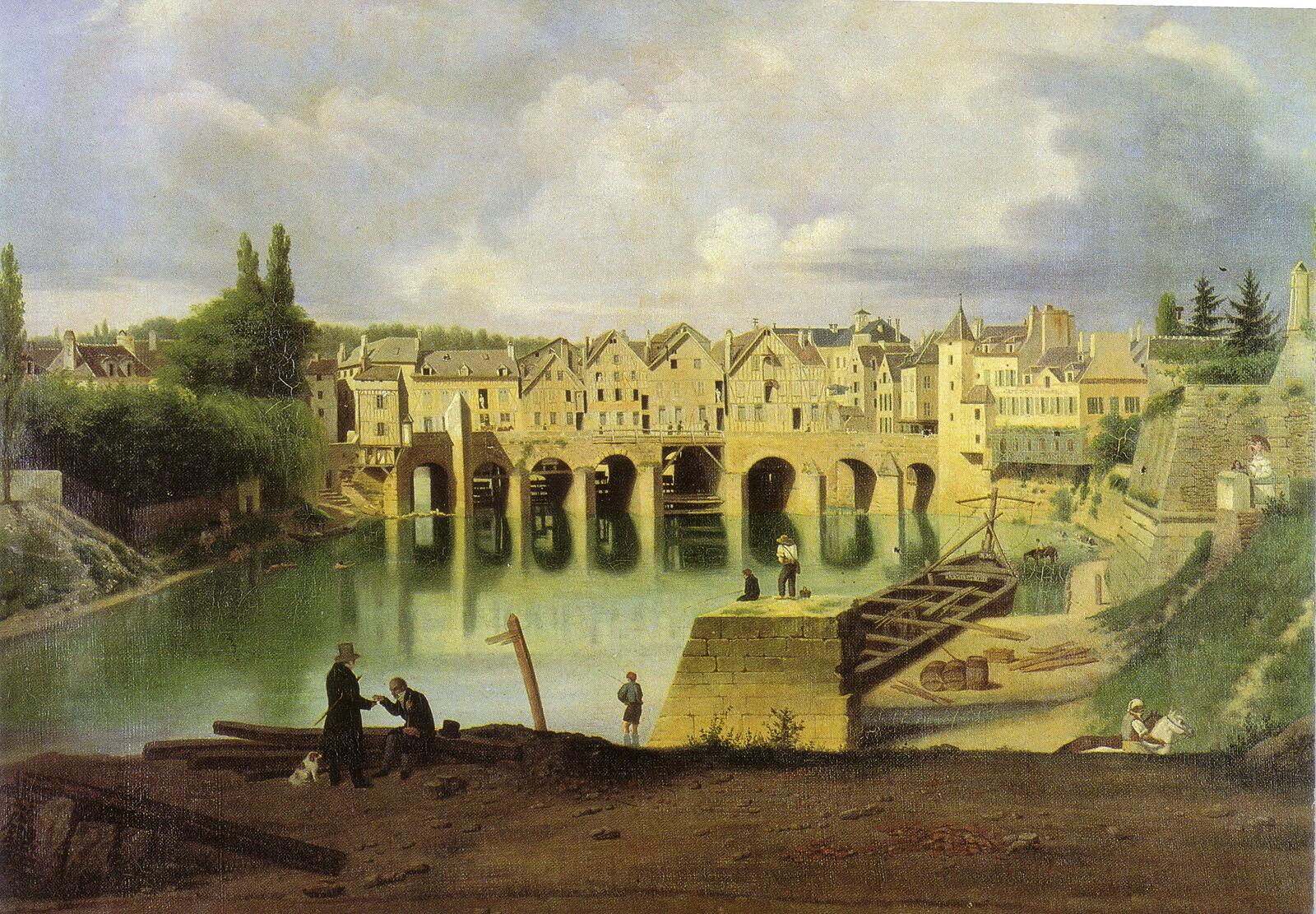 Moulins du Pont du Marché à Meaux, Jean Pierre Frédéric Barrois, 1835