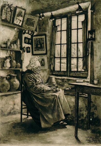 Angélique à sa fenêtre, Henri Delavallee, 4e quart 19e siècle, 1ère moitié 20e siècle