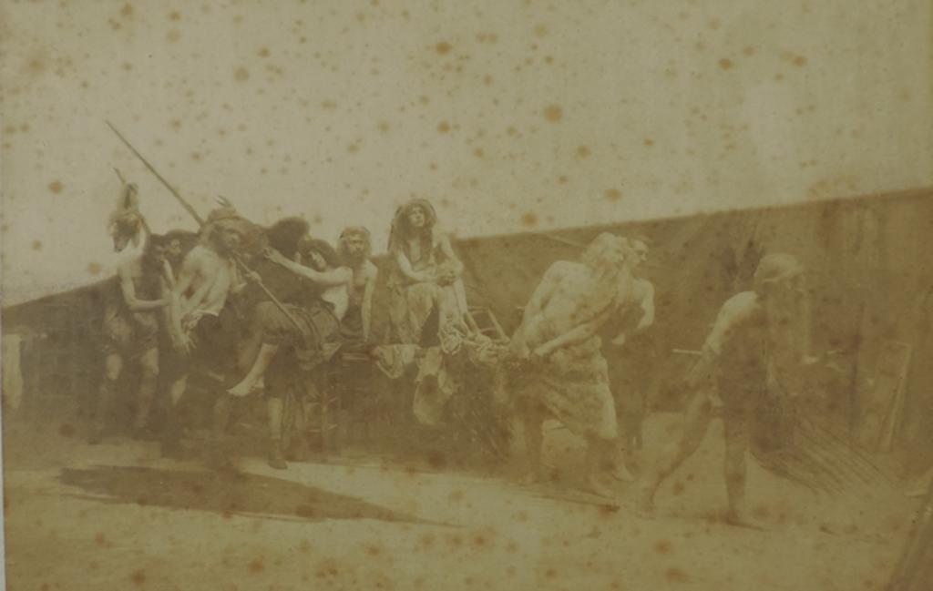 Une classe de l'Académie Julian reconstituant un tableau vivant 'Le Caïn' de Fernand Cormon, Harmelin, 1894