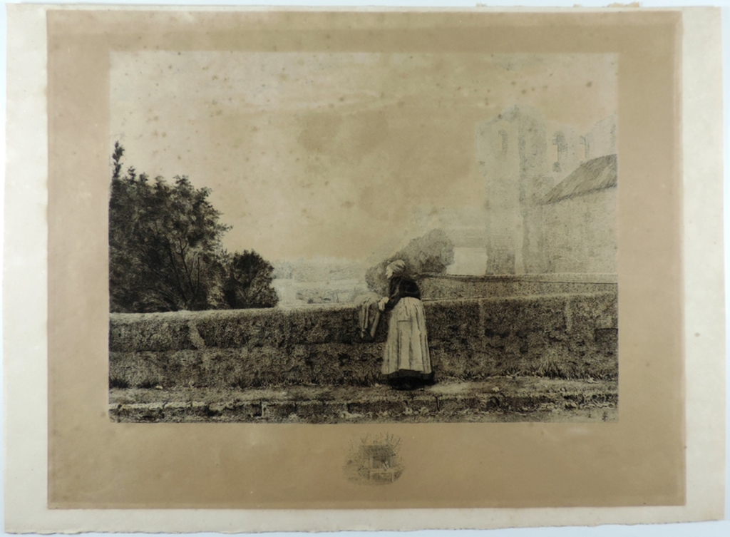 Veille femme accoudée au pont de Grez-sur-Loing, Fernande Sadler, 1906 vers