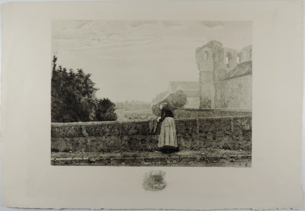 Veille femme accoudée au pont de Grez-sur-Loing, Fernande Sadler, 1906 vers
