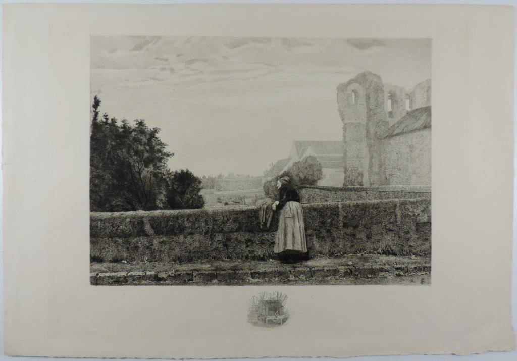 Veille femme accoudée au pont de Grez-sur-Loing, Fernande Sadler, 1906 vers
