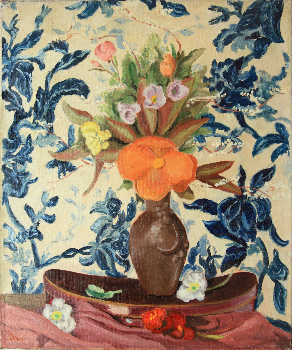Bouquet sur carton à chapeau, Madeleine Dinès, 1943