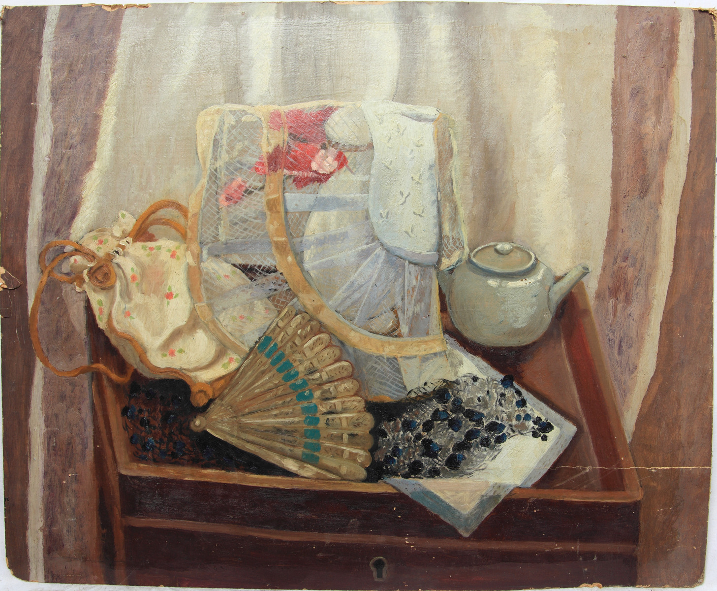 Nature morte à l'éventail, la mantille et à la théière, Madeleine Dinès, 1937