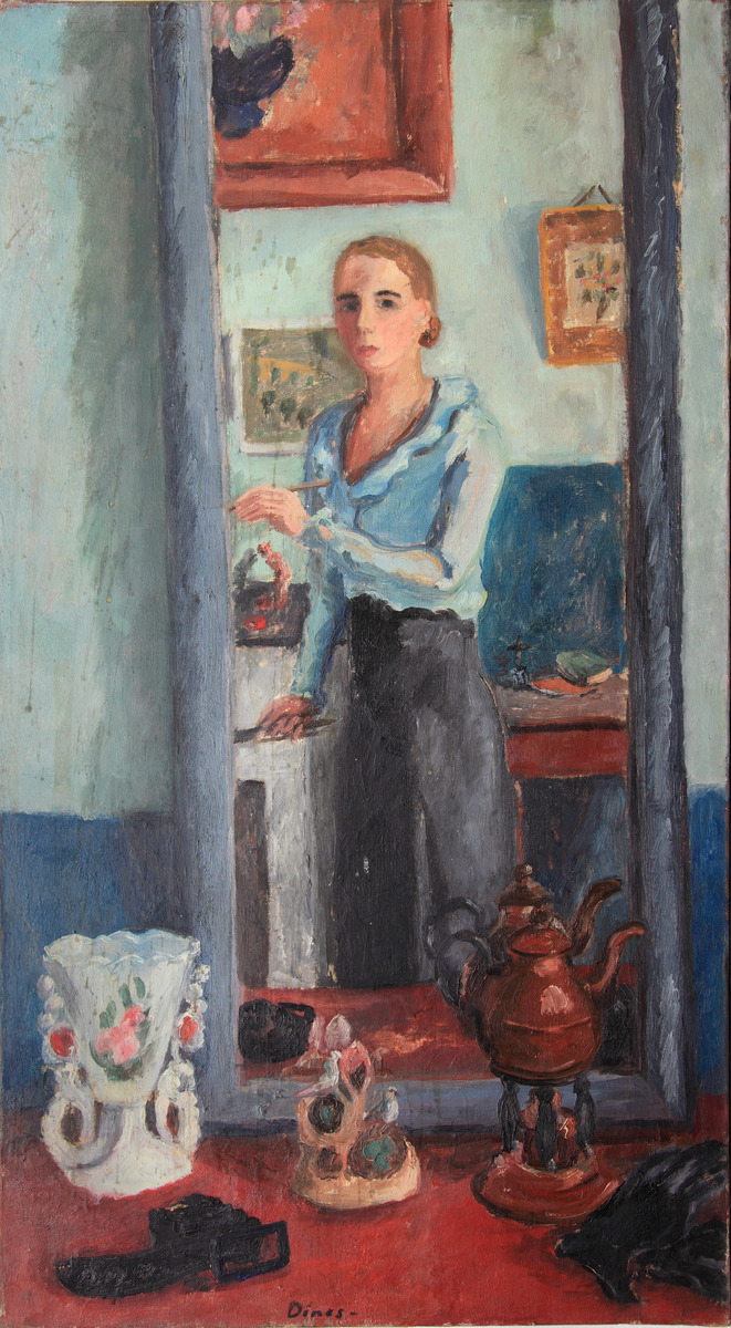 Autoportrait au miroir en train de peindre, Madeleine Dinès, 1930