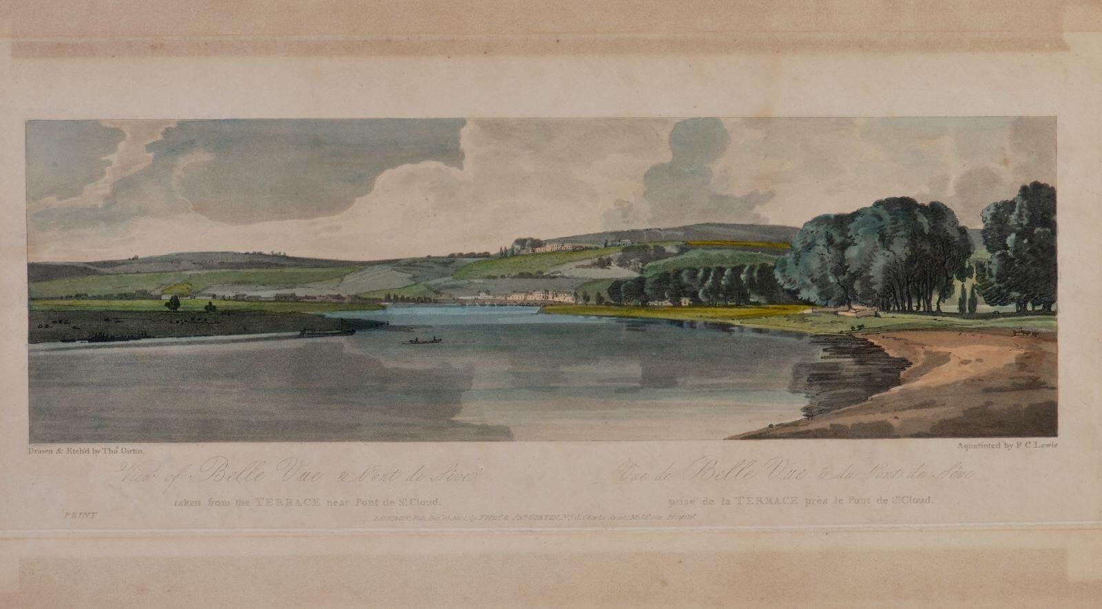 View of Belle Vue and Pont de Sèvres taken from the terrasse near Pont de Saint-Cloud / Vue de Bellevue et du pont de Sèvres prise de la terrasse près du pont de Saint-Cloud, Frederick Christian Lewis, 1802