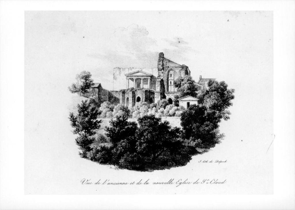 Vue de l’ancienne et de la nouvelle église de St-Cloud, François-Séraphin Delpech, 1822