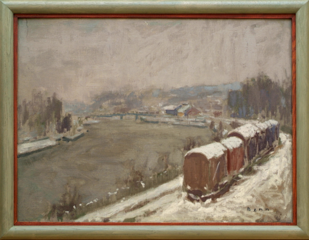 Wagons sous la neige au bord de la Seine à Saint-Cloud, Ben, 1966
