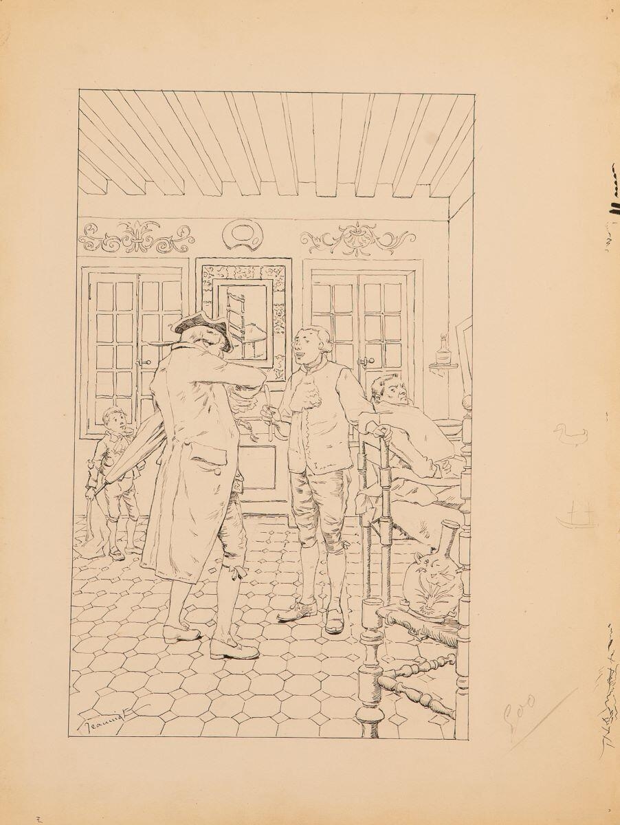 Voyage de Paris à Saint-Cloud par terre et par mer. Le voyageur va payer son perruquier, Georges Jeanniot, 1883