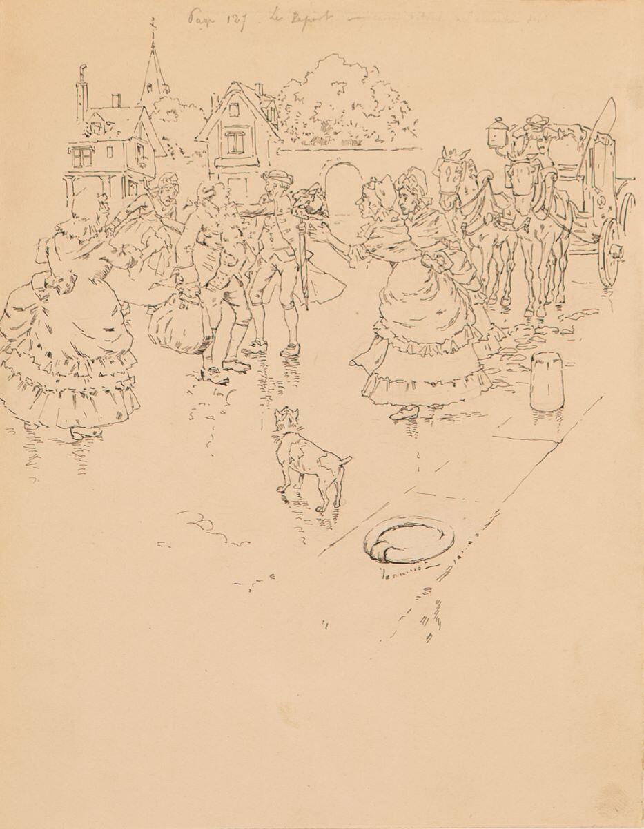 Voyage de Paris à Saint-Cloud par terre et par mer. Adieux du voyageur à sa mère, à ses tantes et à son régent, Georges Jeanniot, 1883