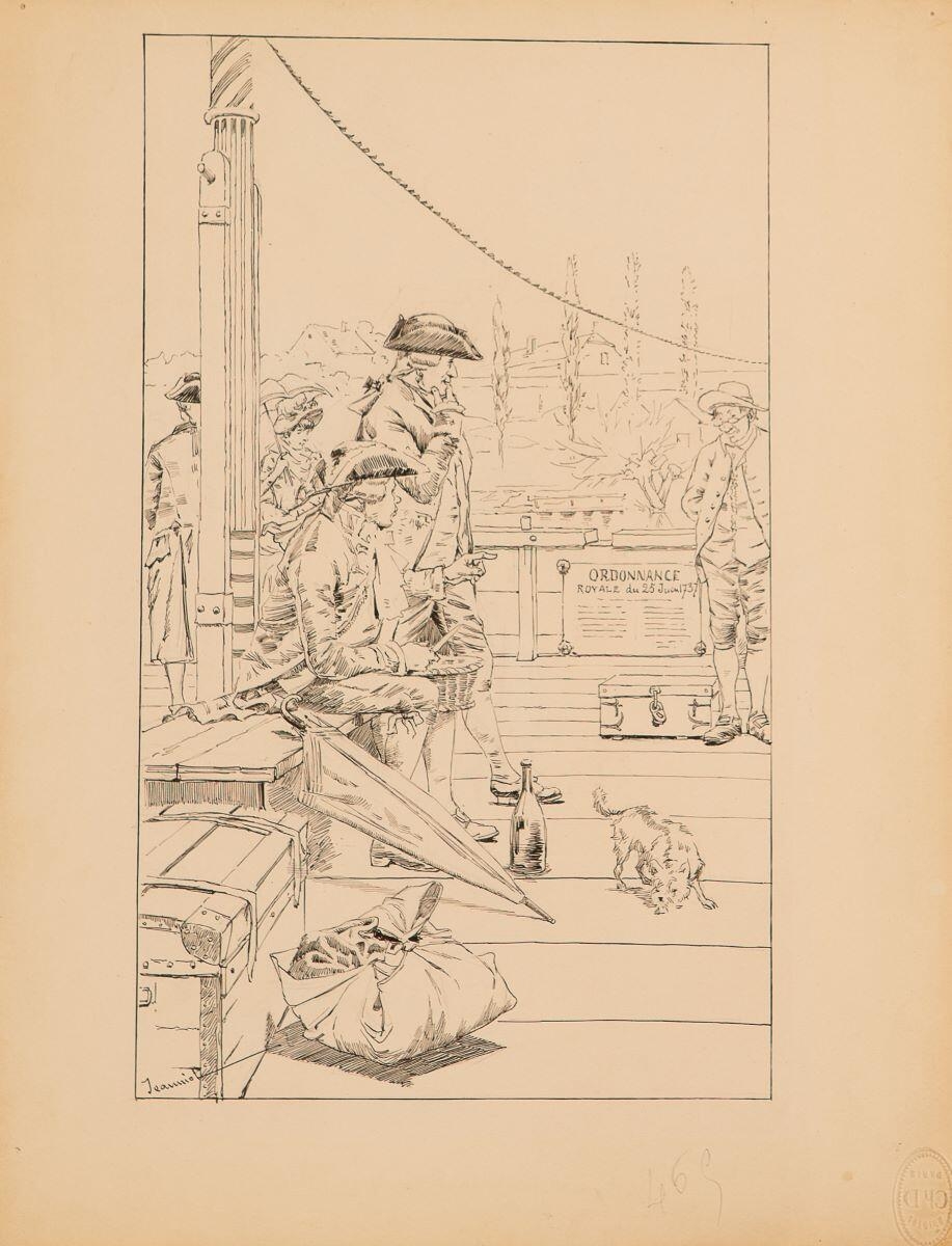 Voyage de Paris à Saint-Cloud par terre et par mer. Le voyageur déjeune assis au pied du mât, Georges Jeanniot, 1883