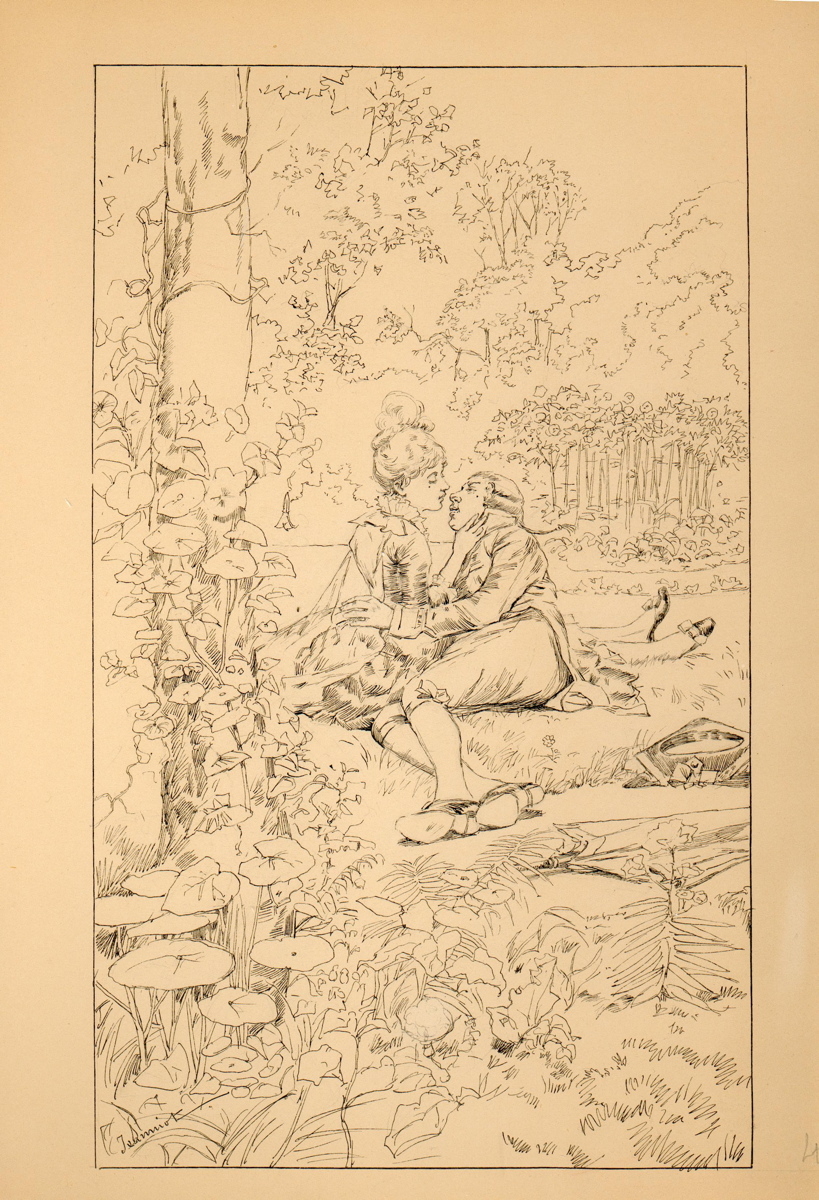 Voyage de Paris à Saint-Cloud par terre et par mer. Le voyageur et la belle Henriette sont sur le point d’en venir à Quomodo, Georges Jeanniot, 1883