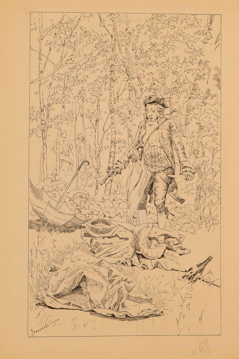 Voyage de Paris à Saint-Cloud par terre et par mer. Le voyageur surprend deux amoureux dans le bois de Boulogne, Georges Jeanniot, 1883