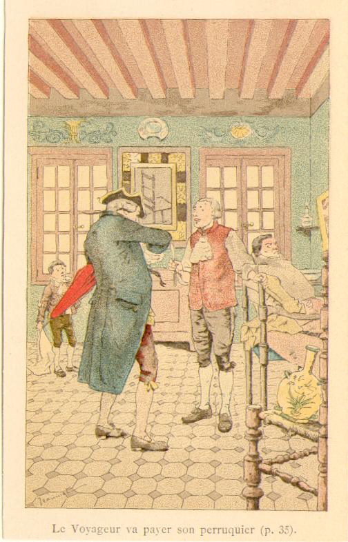 Voyage de Paris à Saint-Cloud par terre et par mer. Le voyageur va payer son perruquier, Georges Jeanniot, 1883
