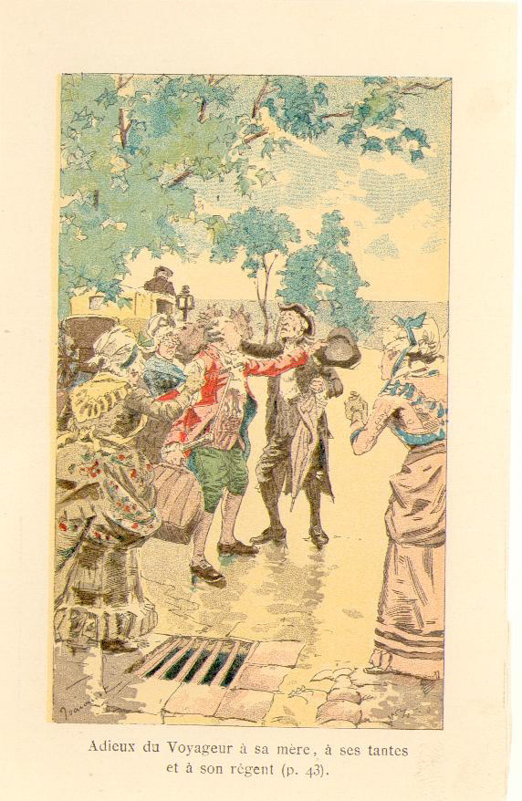 Voyage de Paris à Saint-Cloud par terre et par mer. Adieux du voyageur à sa mère, à ses tantes et à son régent, Georges Jeanniot, 1883