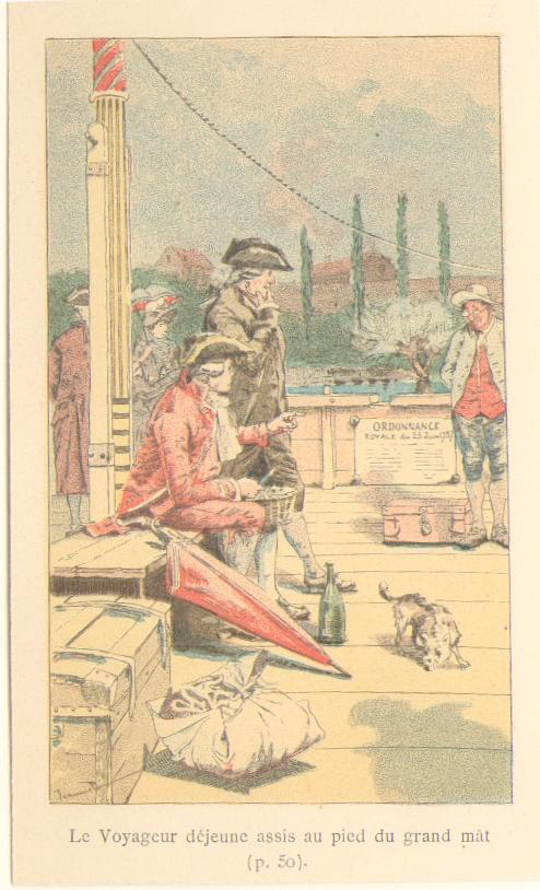 Voyage de Paris à Saint-Cloud par terre et par mer. Le voyageur déjeune assis au pied du mât, Georges Jeanniot, 1883