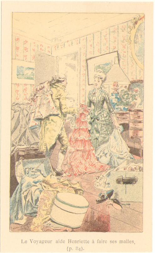 Voyage de Paris à Saint-Cloud par terre et par mer. Le voyageur aide Henriette à faire ses malles, Georges Jeanniot, 1883