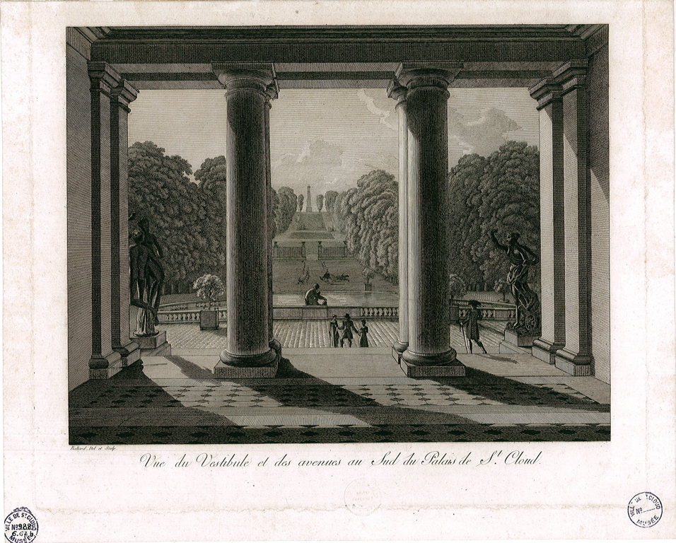 Vue du vestibule et des avenues au sud du palais de Saint-Cloud, Louis-Pierre Baltard, 1803