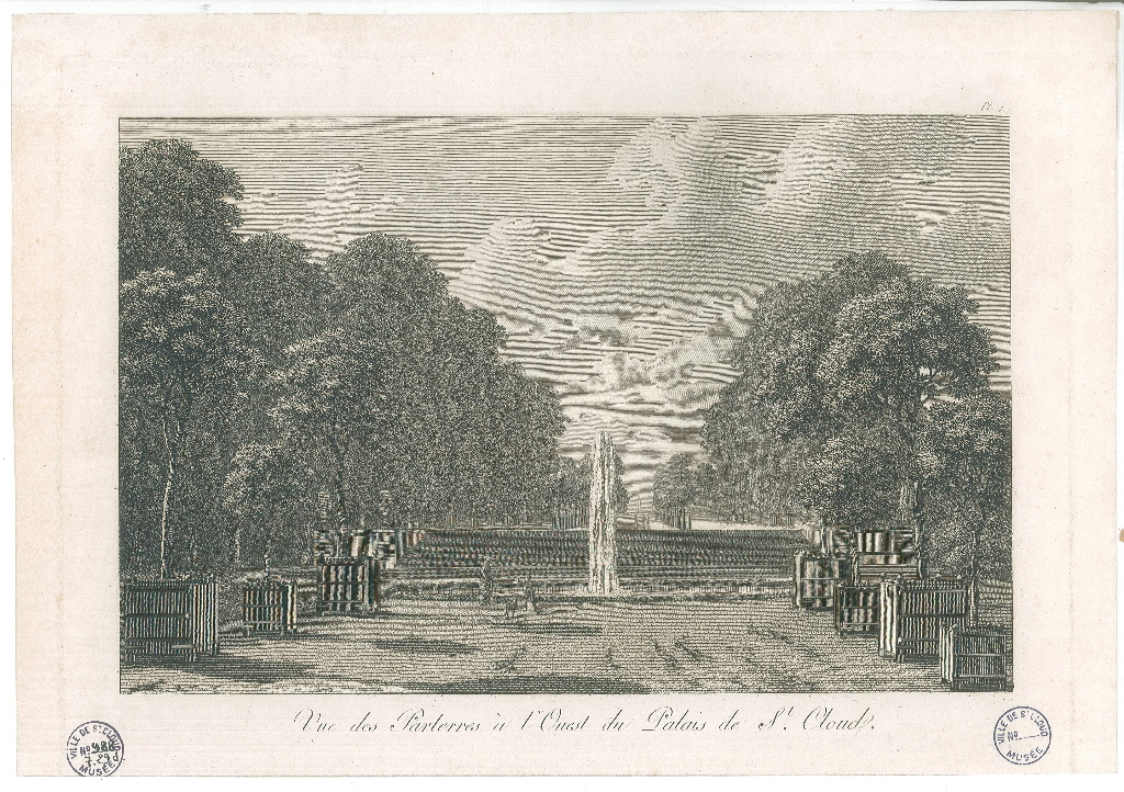 Vue des Parterres à l’Ouest du Palais de St-Cloud, Louis-Pierre Baltard, 1803