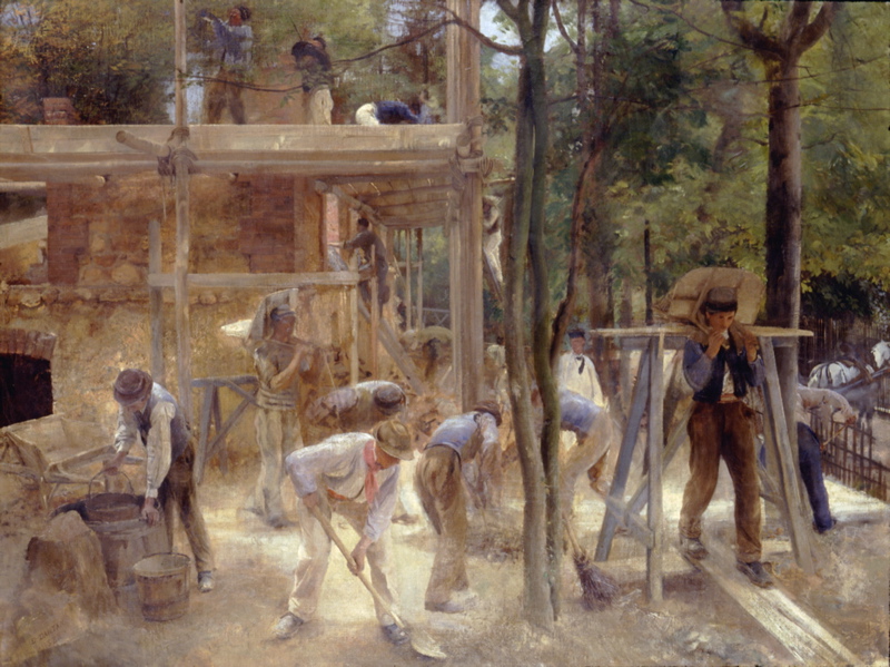 Limousins construisant une maison rue des Ecoles à Saint-Cloud, Edouard Joseph Dantan, 1888