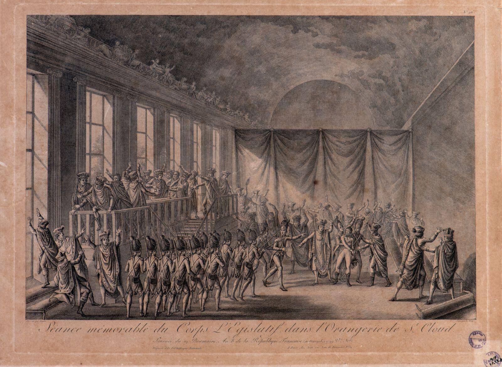 Séance mémorable du corps législatif dans l’Orangerie de Saint-Cloud, Pierre Adrien Le Beau, 1813 avant