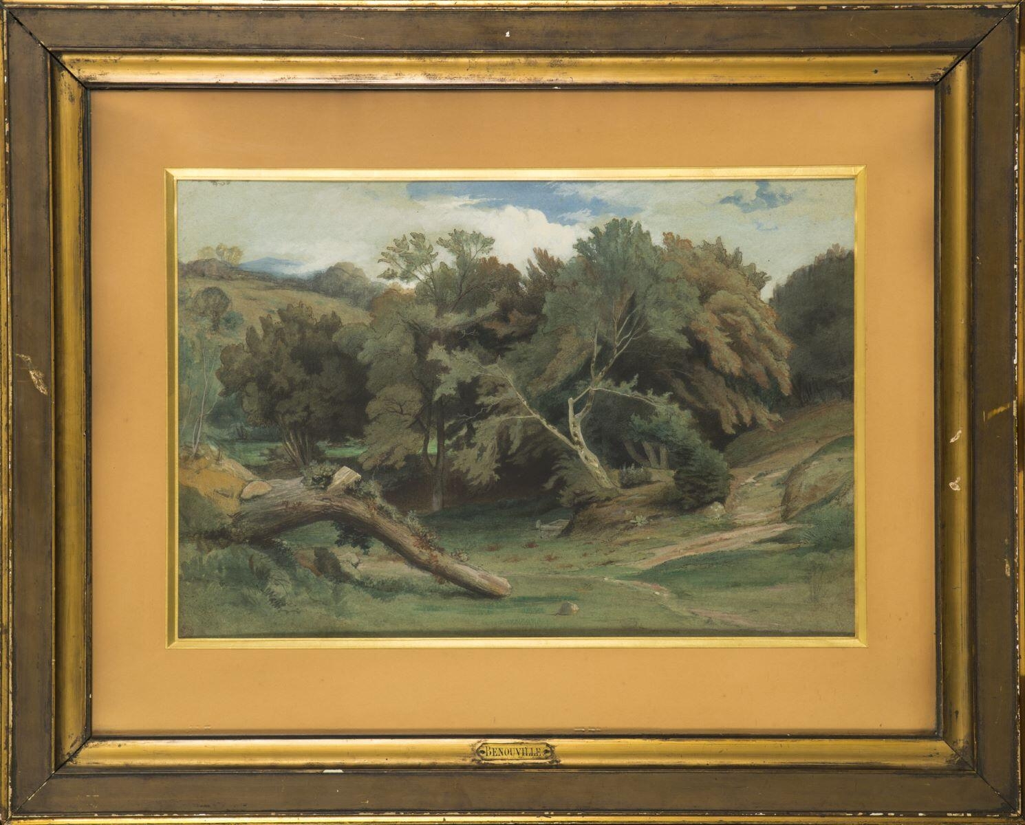 Paysage : vallon, arbres et fontaine, Jean-Achille Benouville, 2e moitié 19e siècle