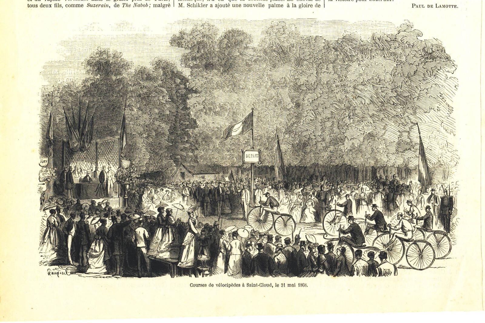 Courses de vélocipèdes à Saint-Cloud, le 31 mai 1808, Hippolyte Louis Émile Pauquet, 1868